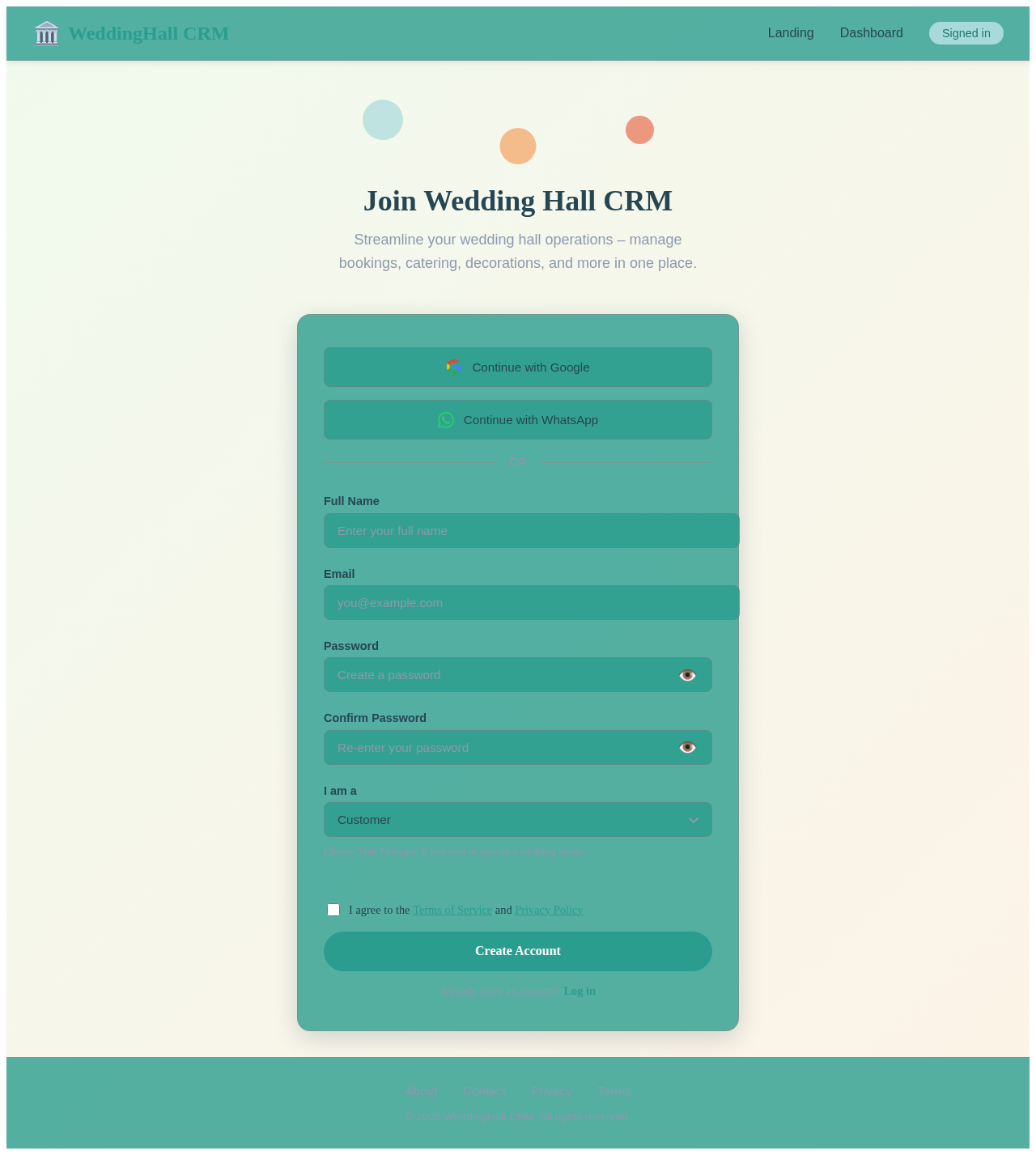 Signup design preview