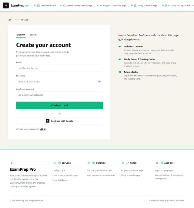 Signup/Login pages
