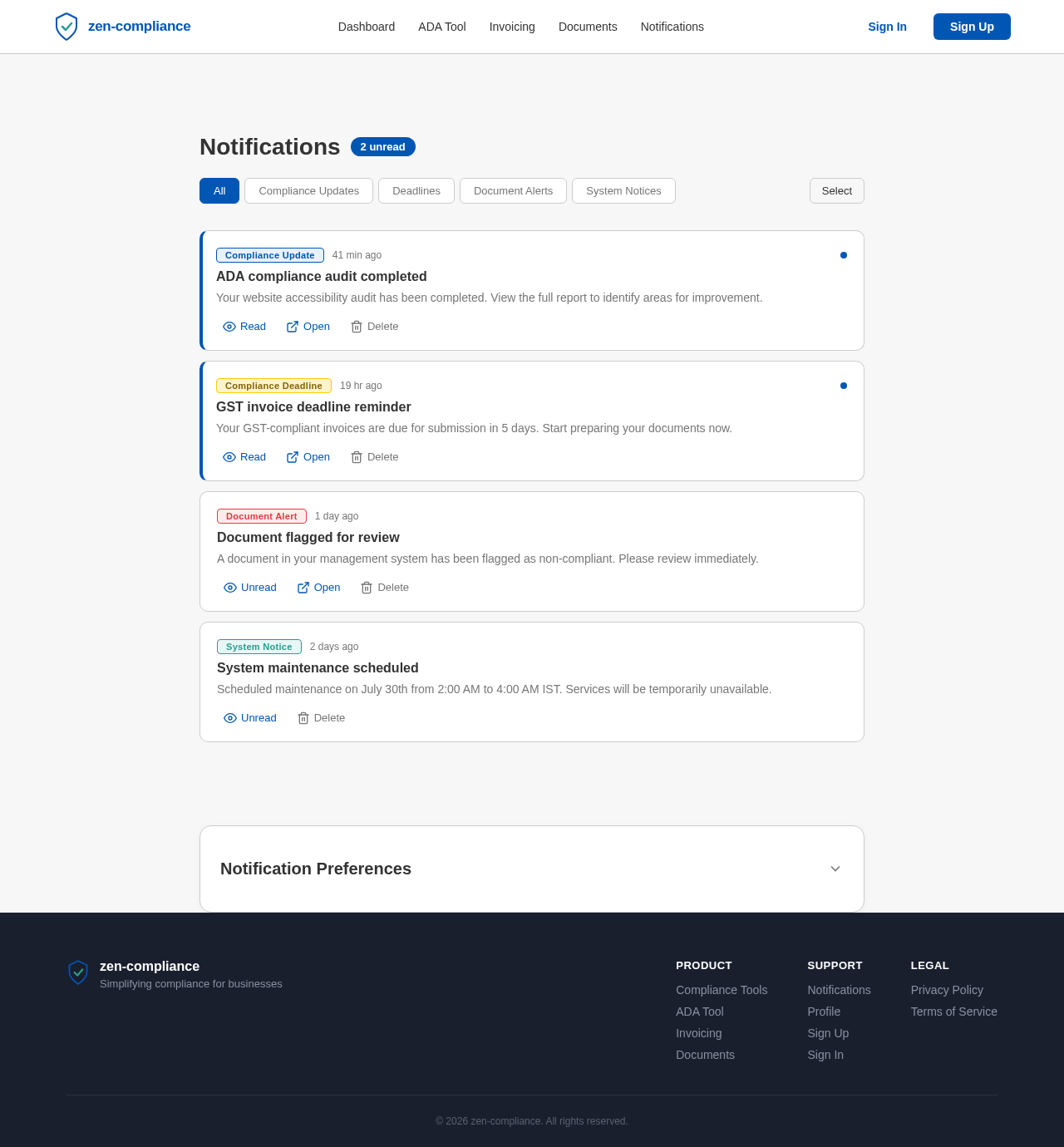 Notifications design preview