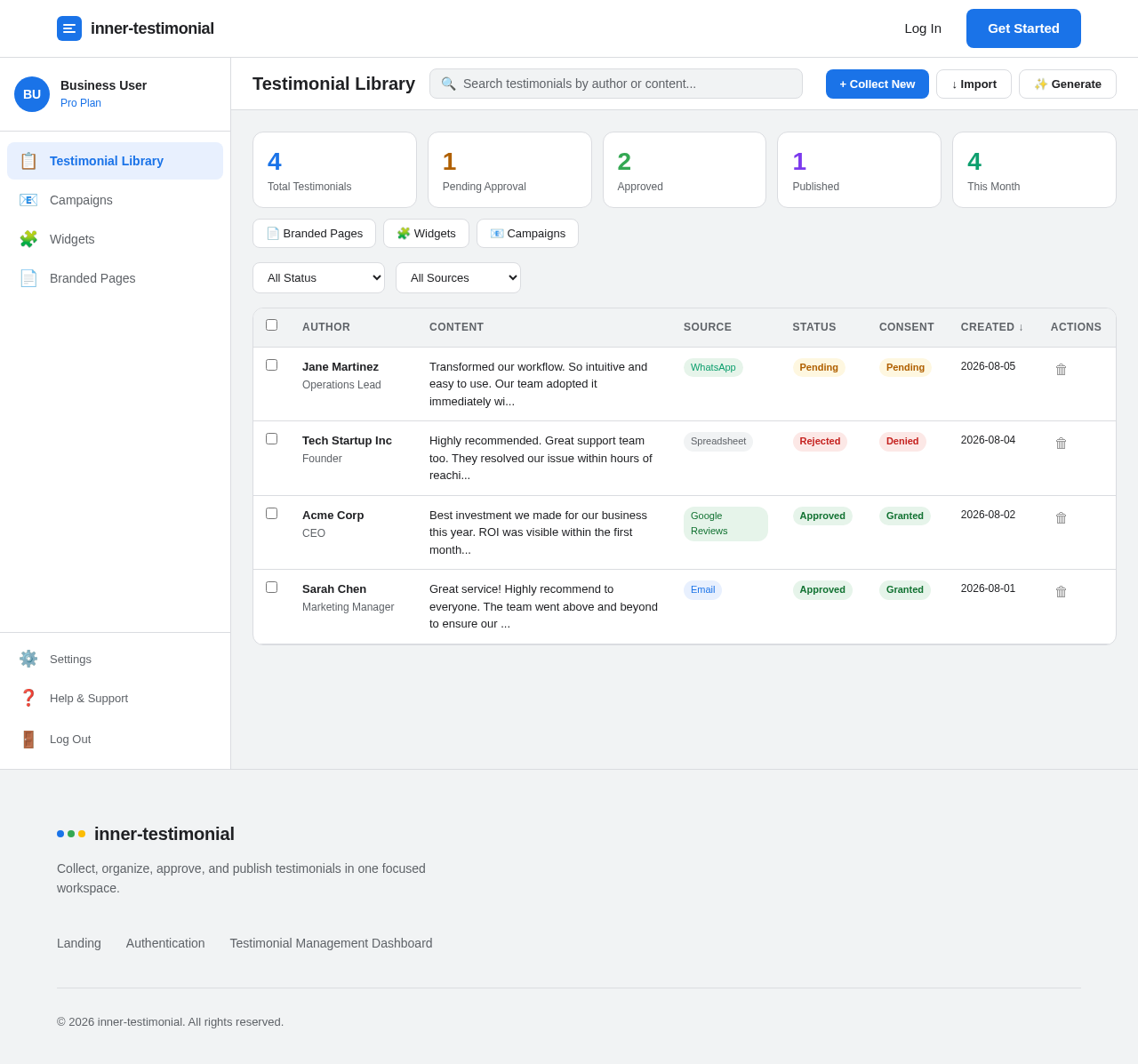 Testimonial Management Dashboard design preview