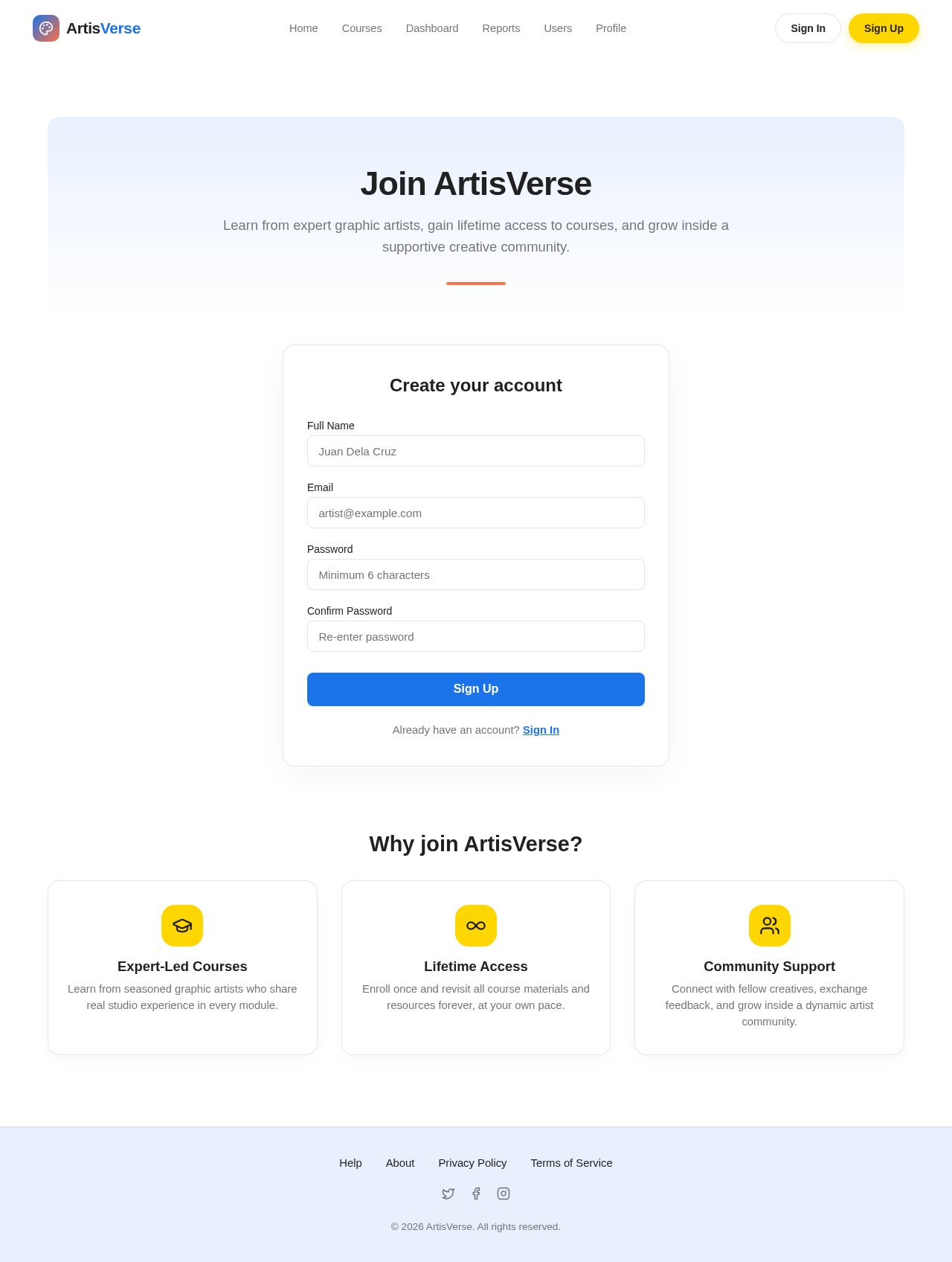 Signup design preview