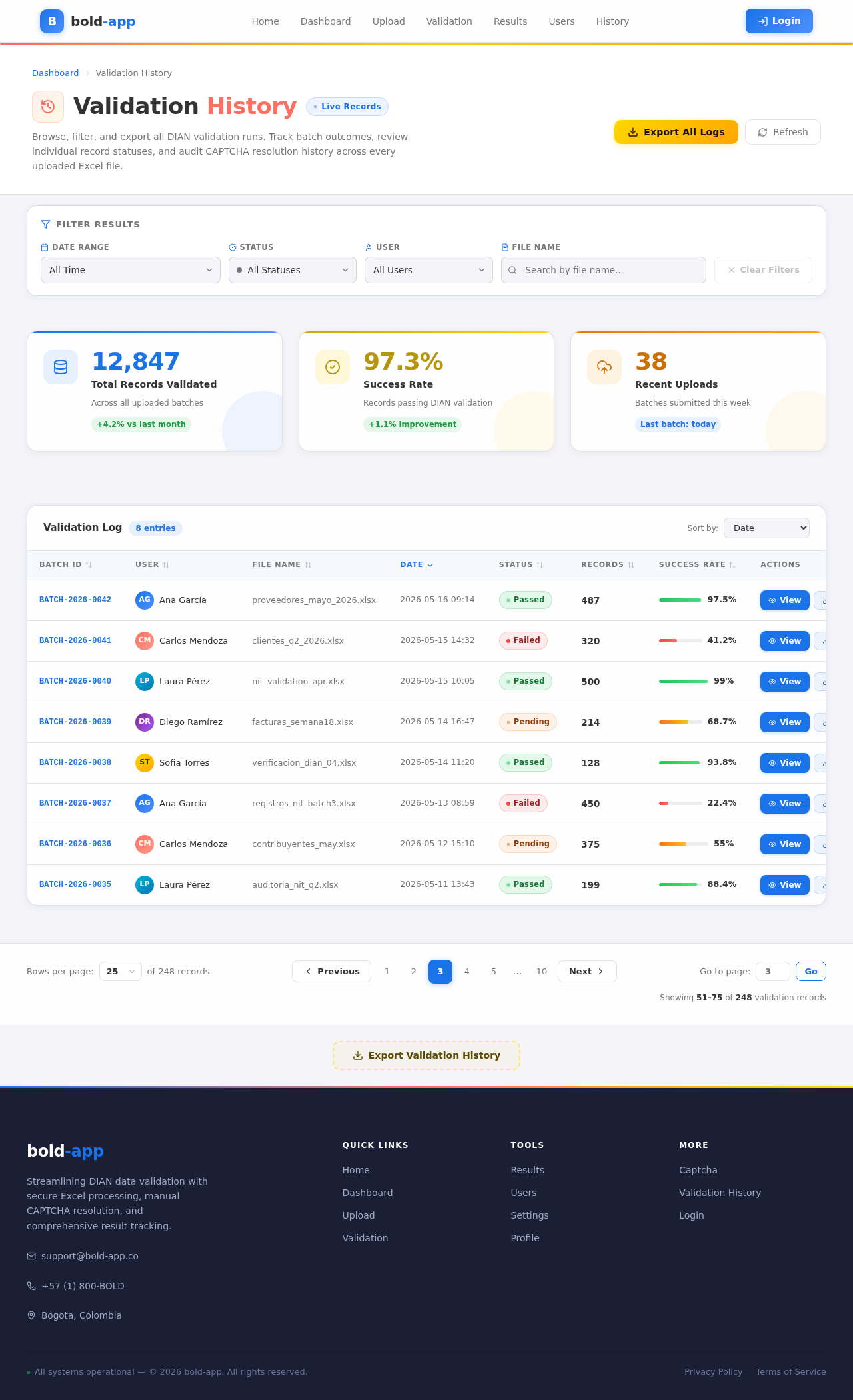 ValidationHistory design preview