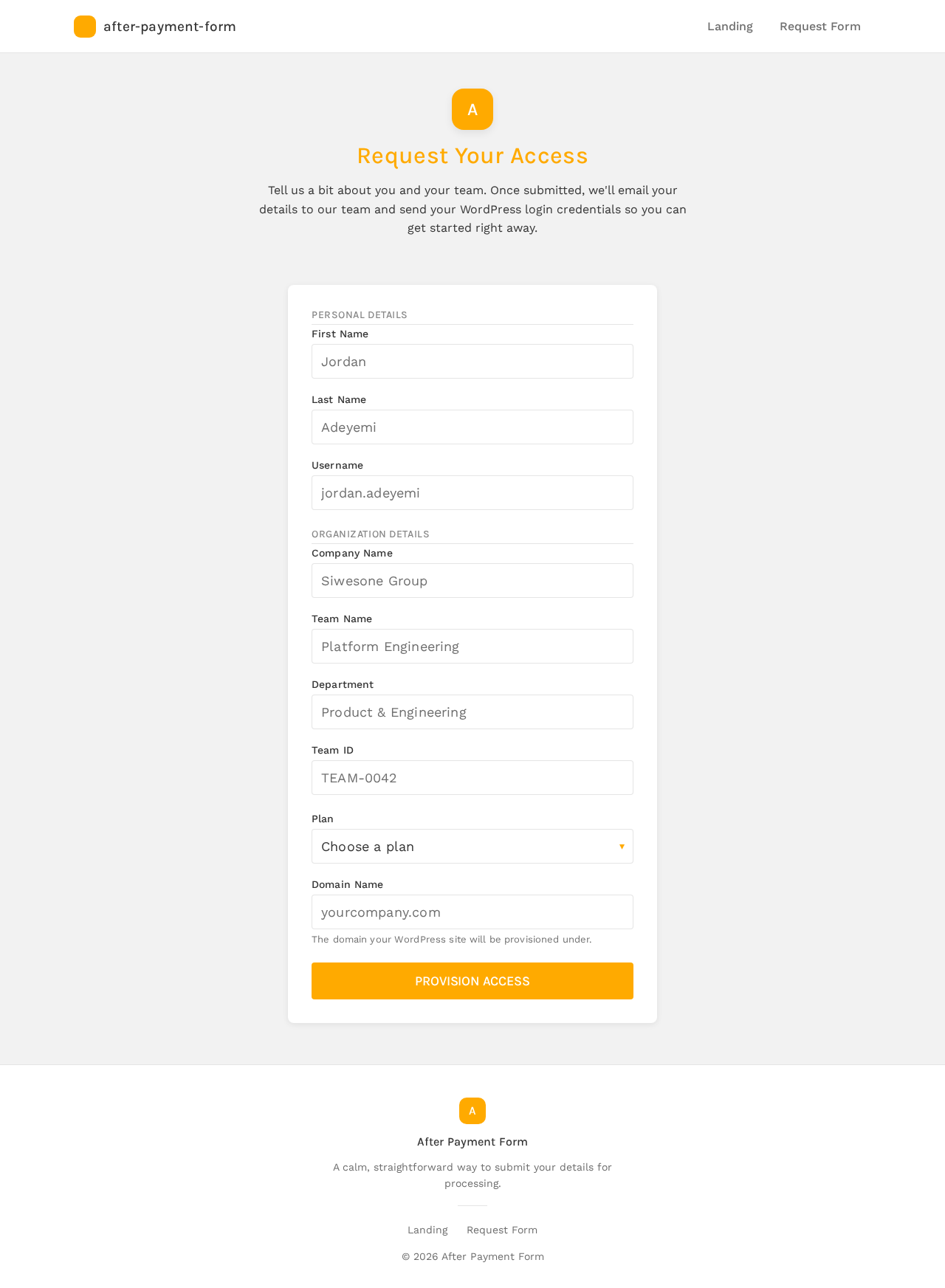 Request Form design preview