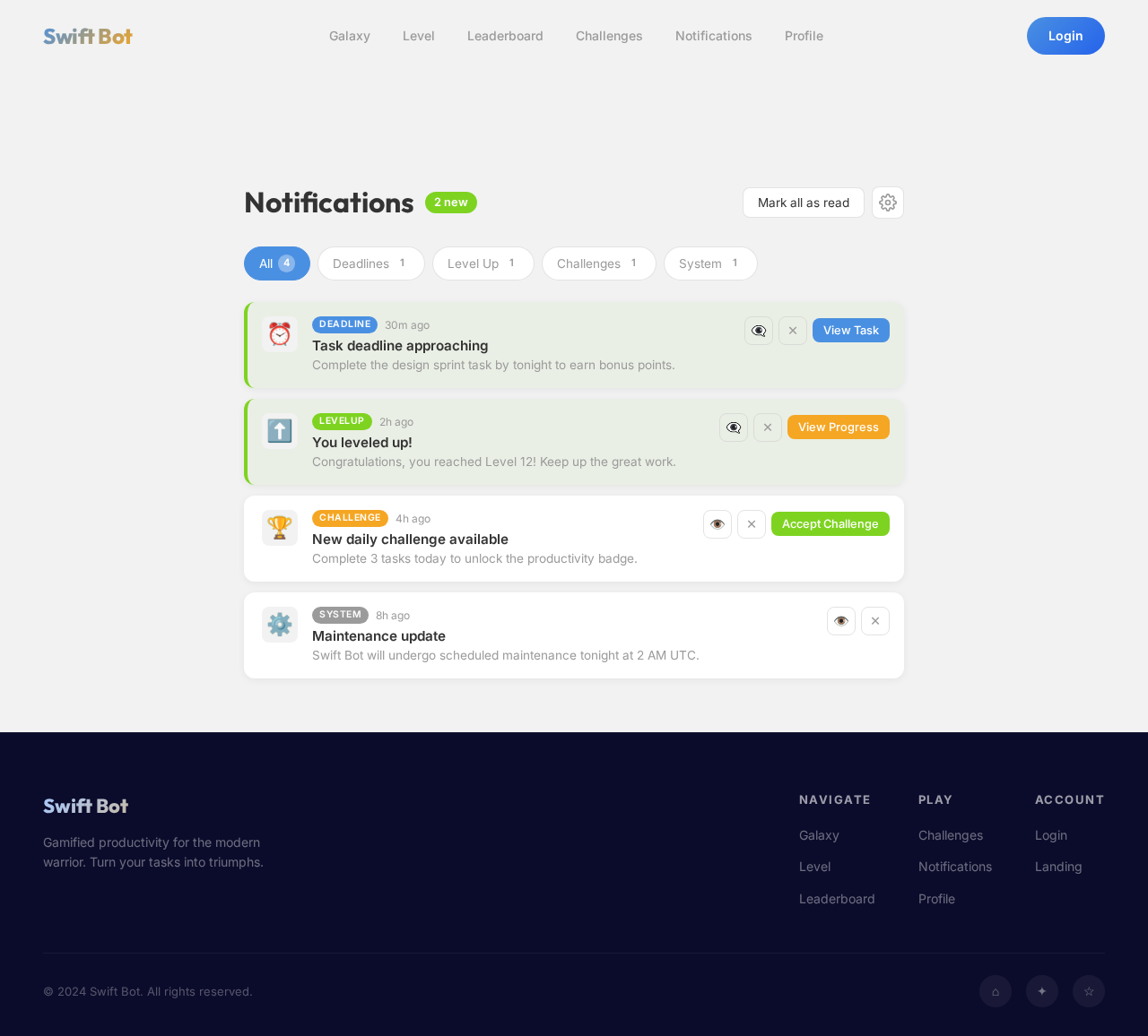 Notifications design preview