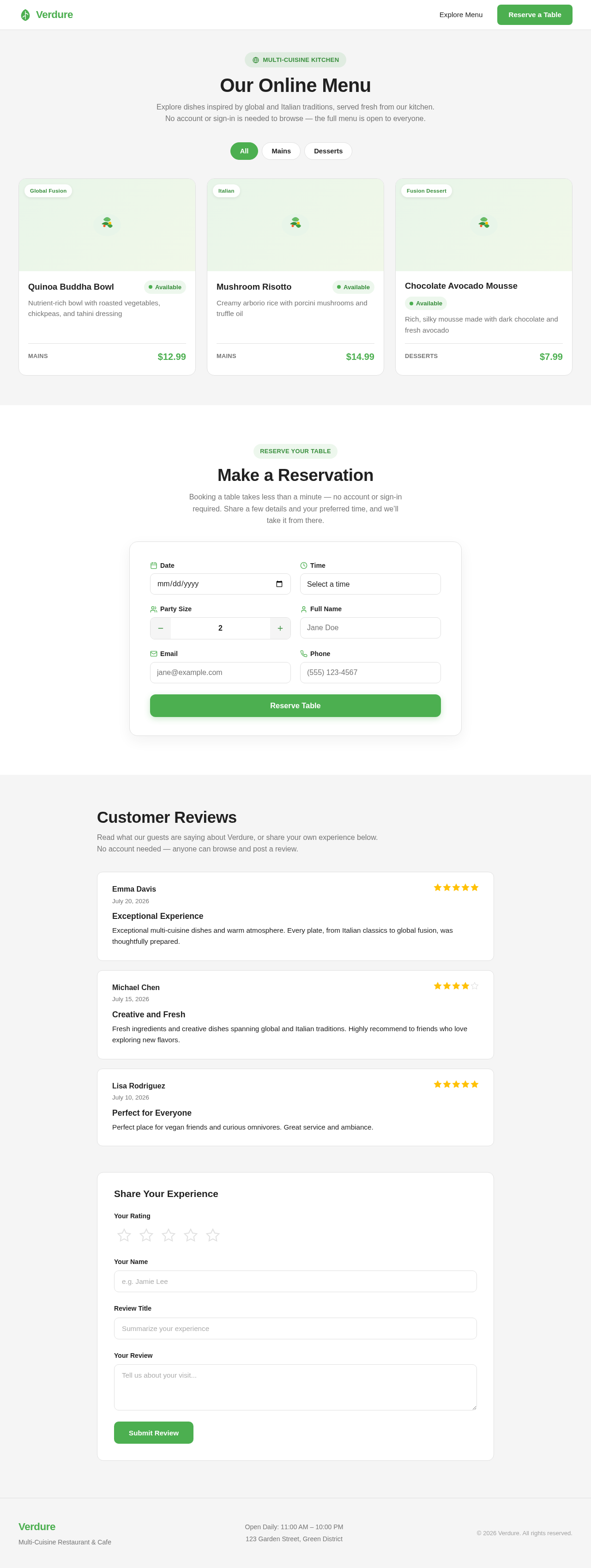 Restaurant and Cafe Website design preview
