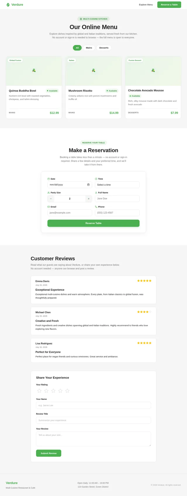Restaurant and Cafe Website