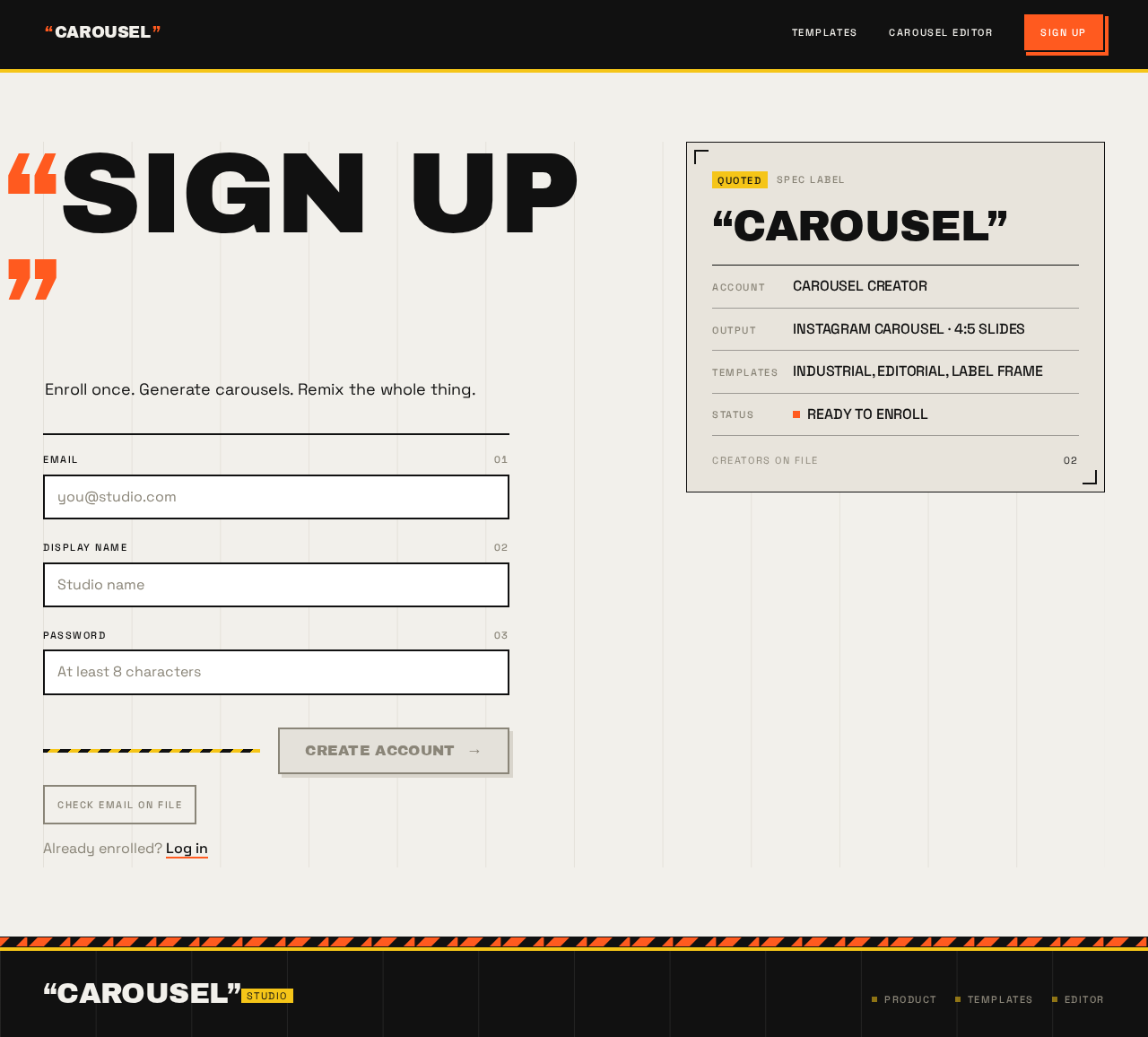 Sign Up design preview