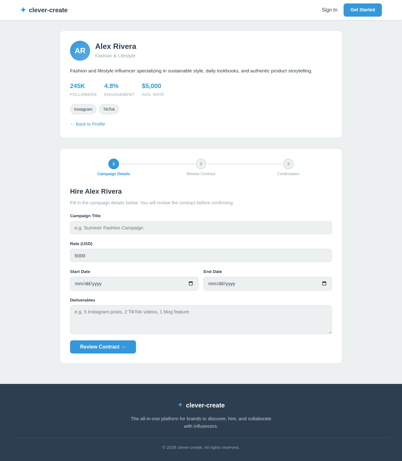 Influencer Hiring design preview