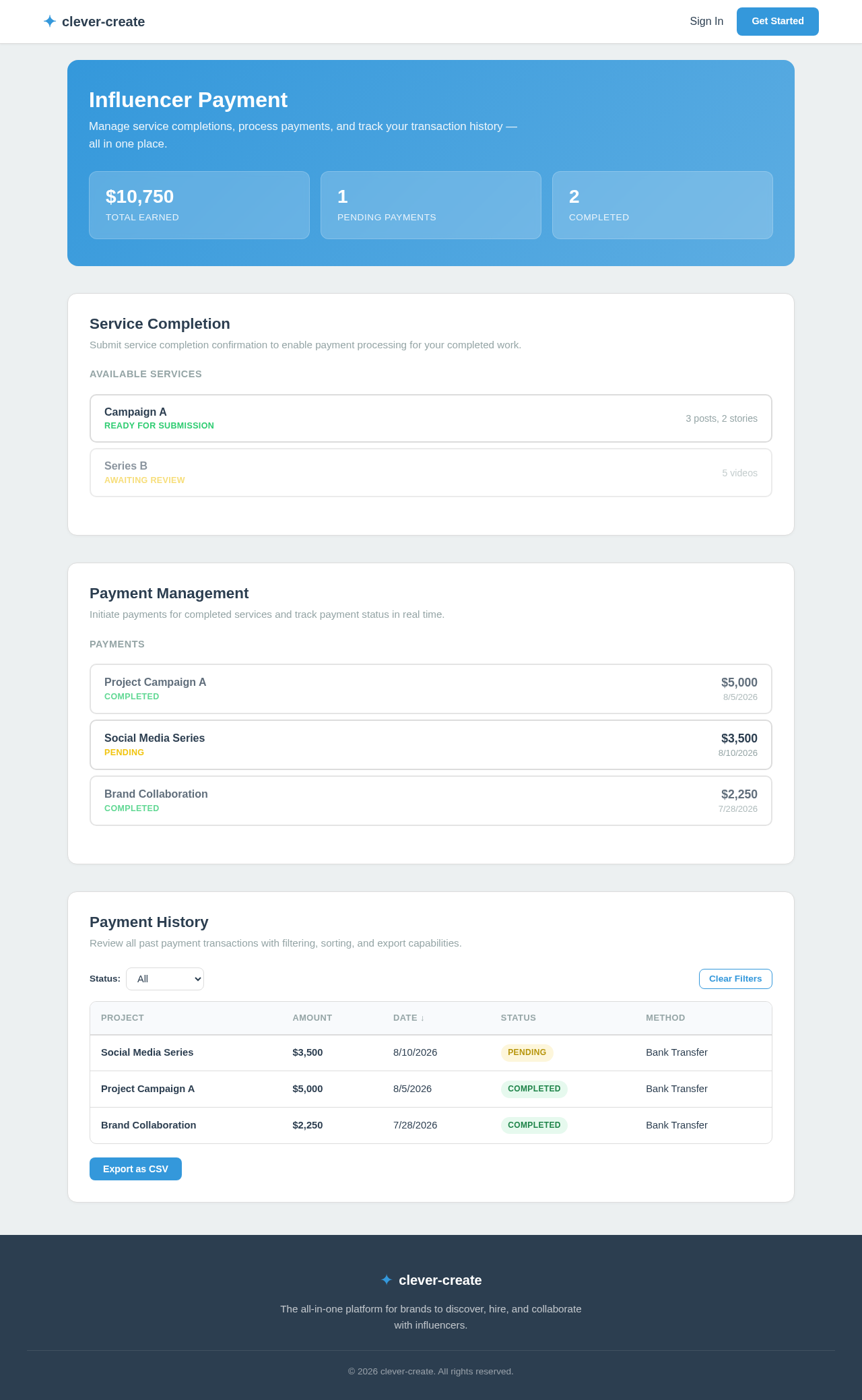Influencer Payment design preview