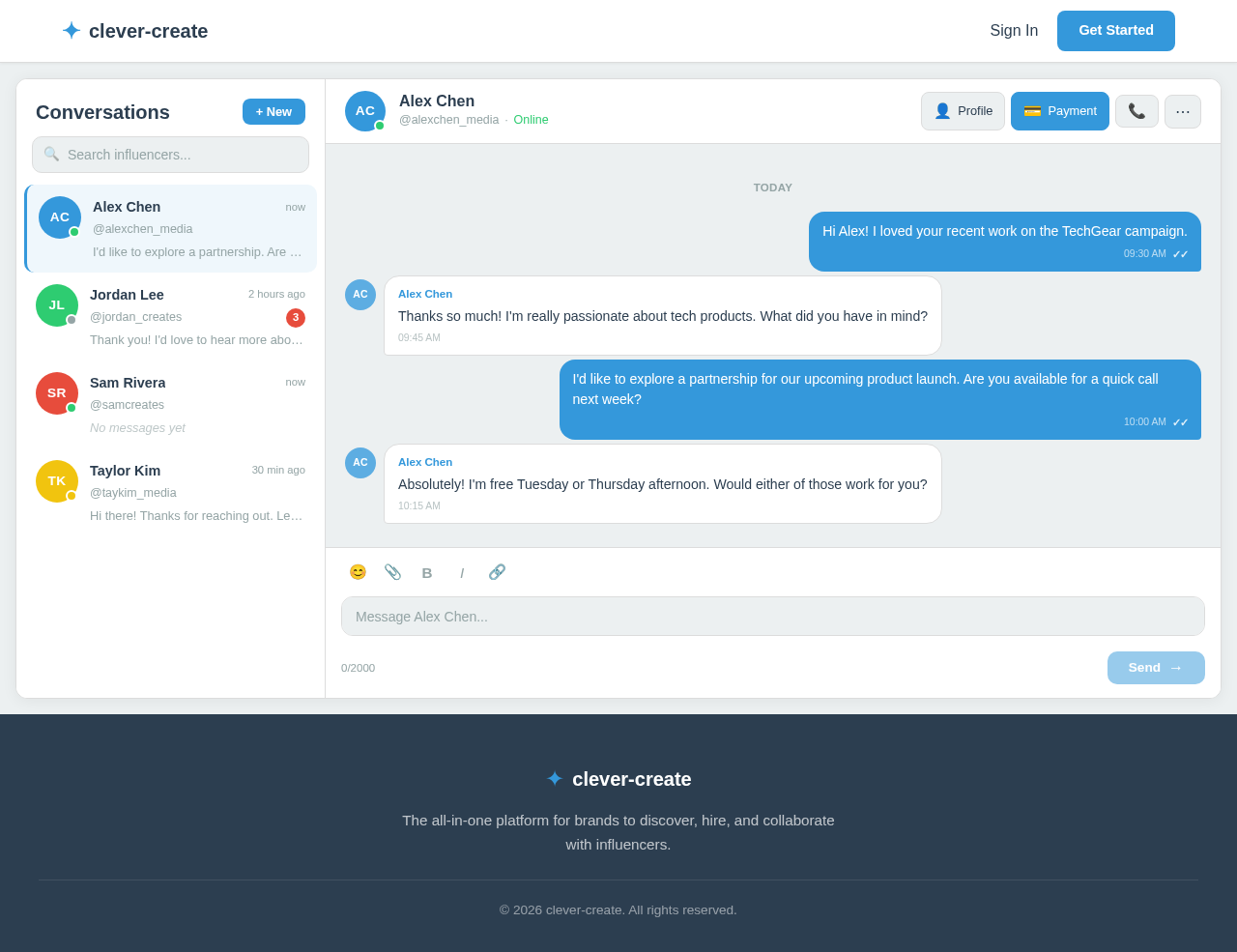 Chat with Influencers design preview
