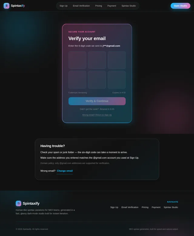 Email Verification page
