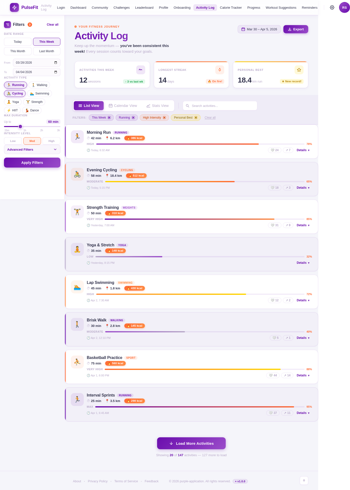 Activity Log design preview