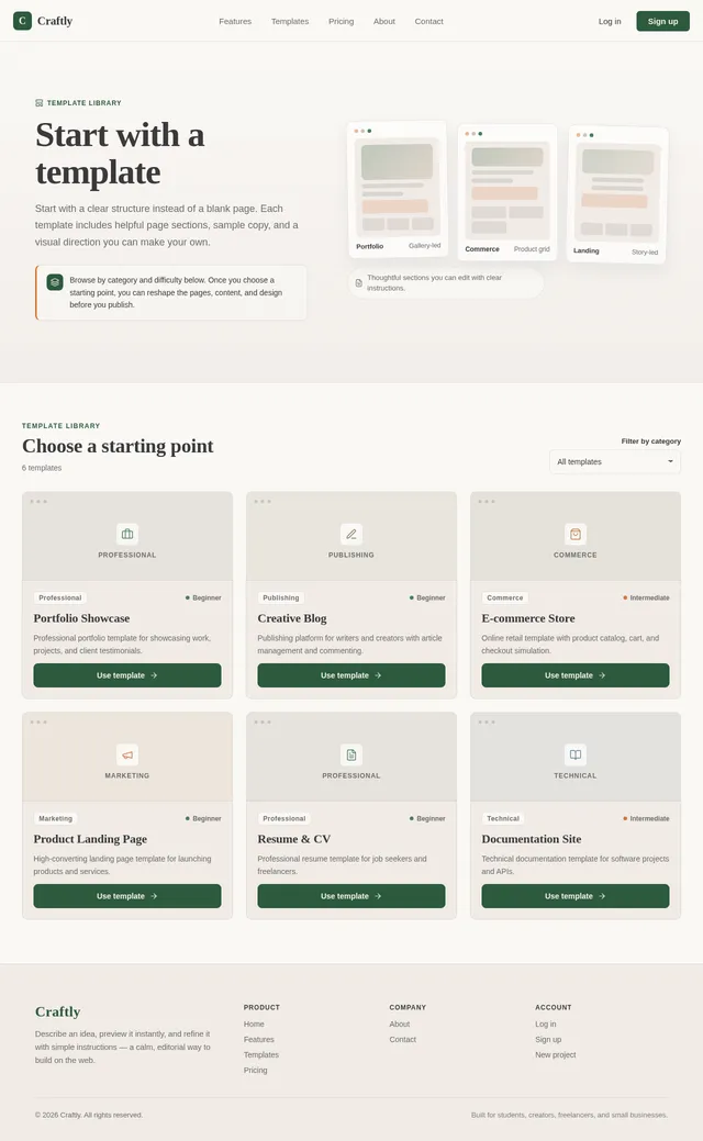 Templates page