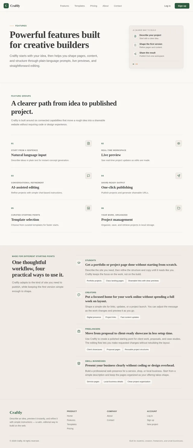 Features page