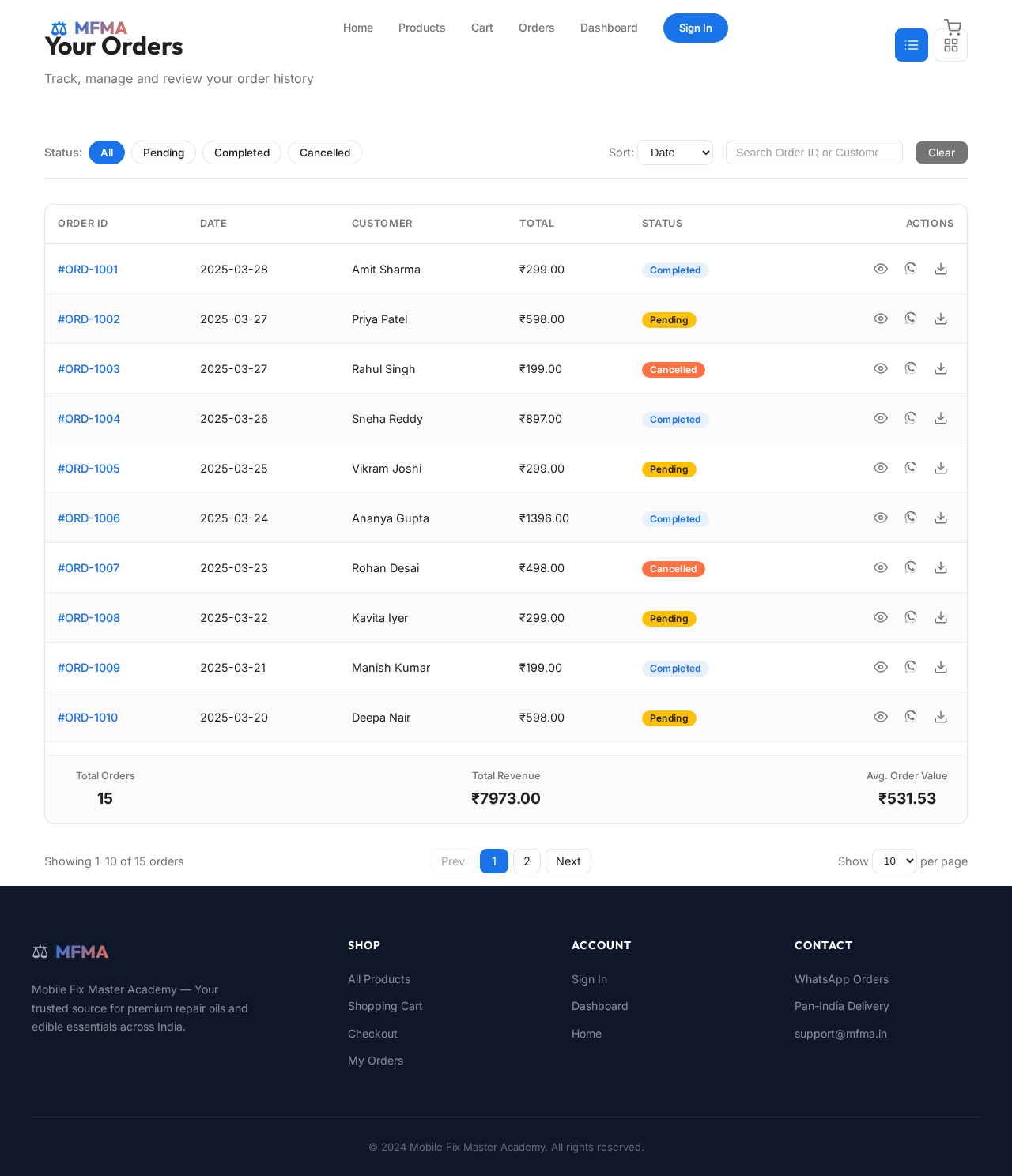 Orders design preview