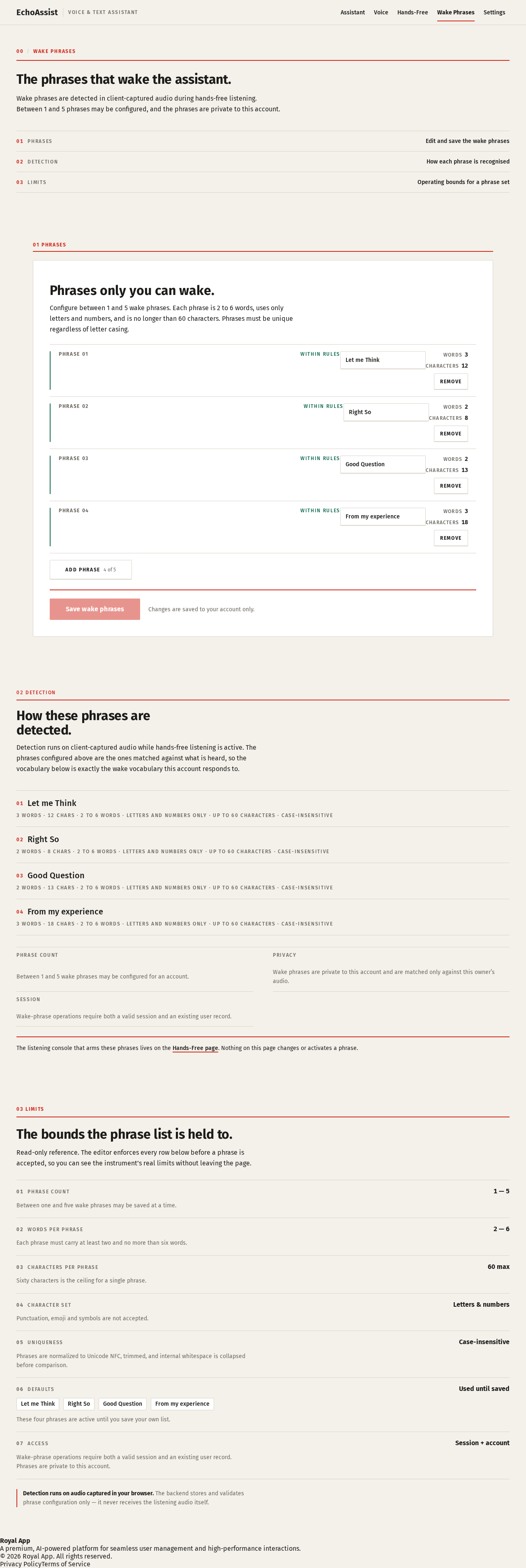 Wake Phrases design preview