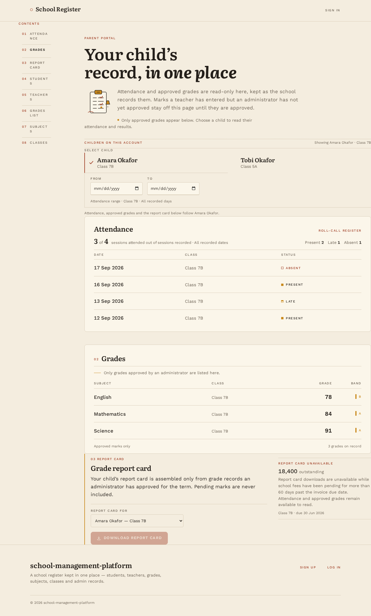 Parent Portal design preview