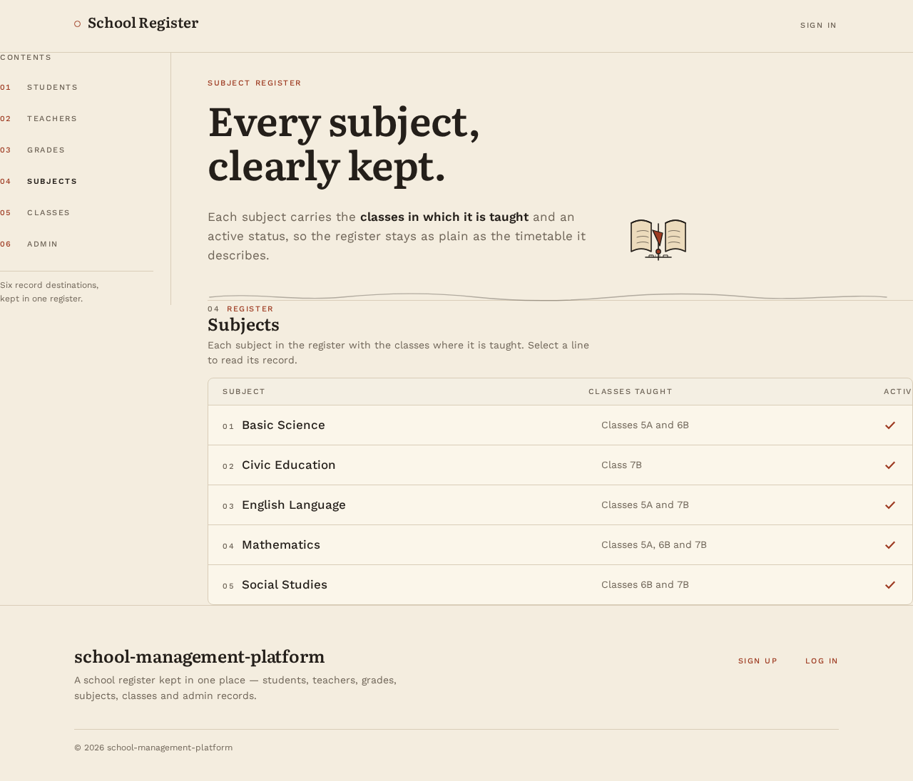 subject list design preview