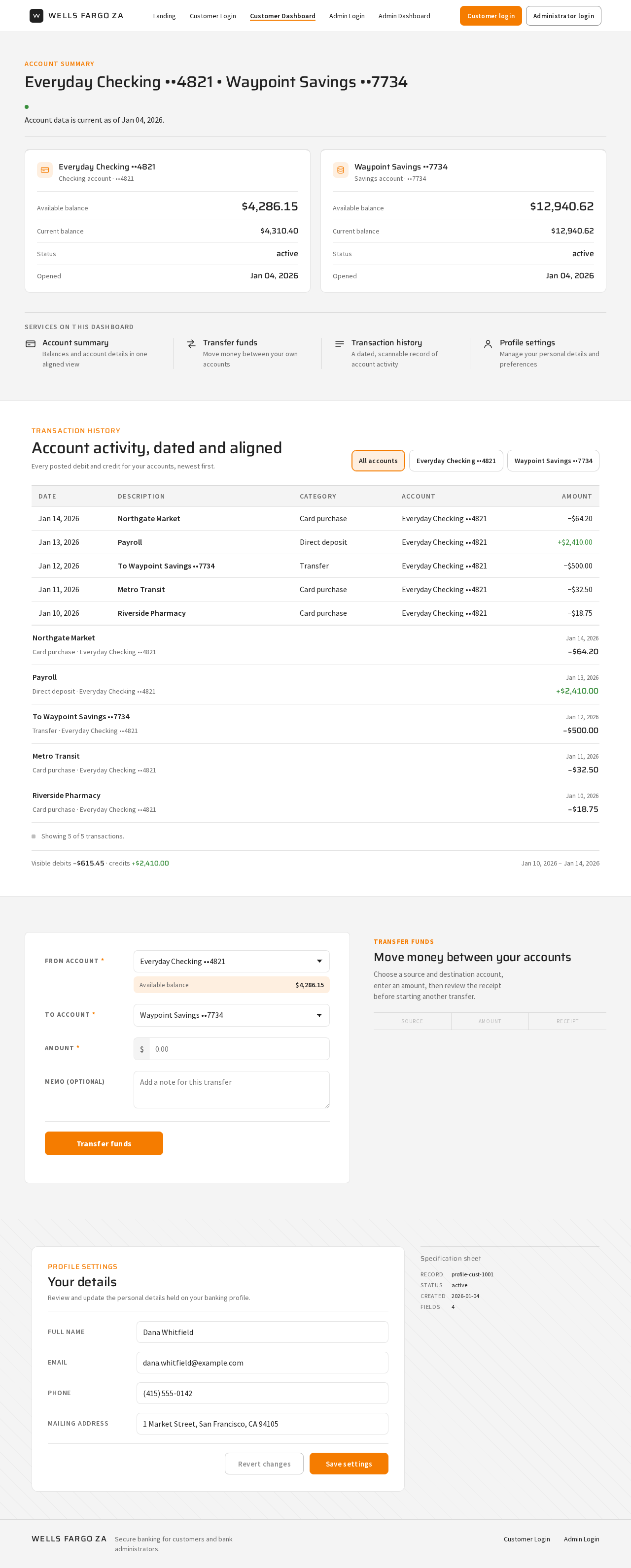 Customer Dashboard design preview