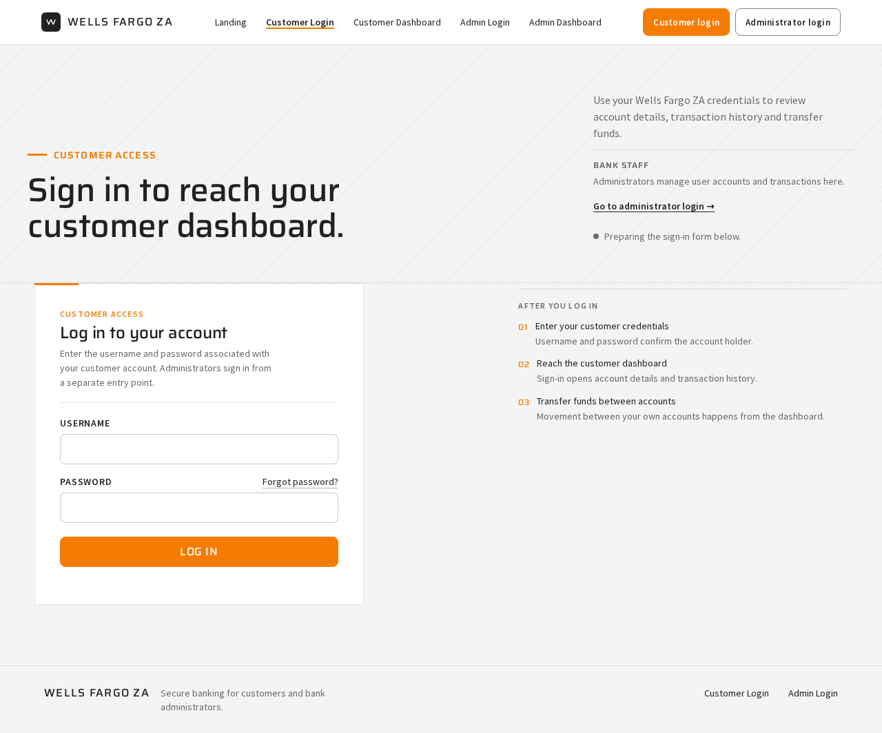 Customer Login design preview