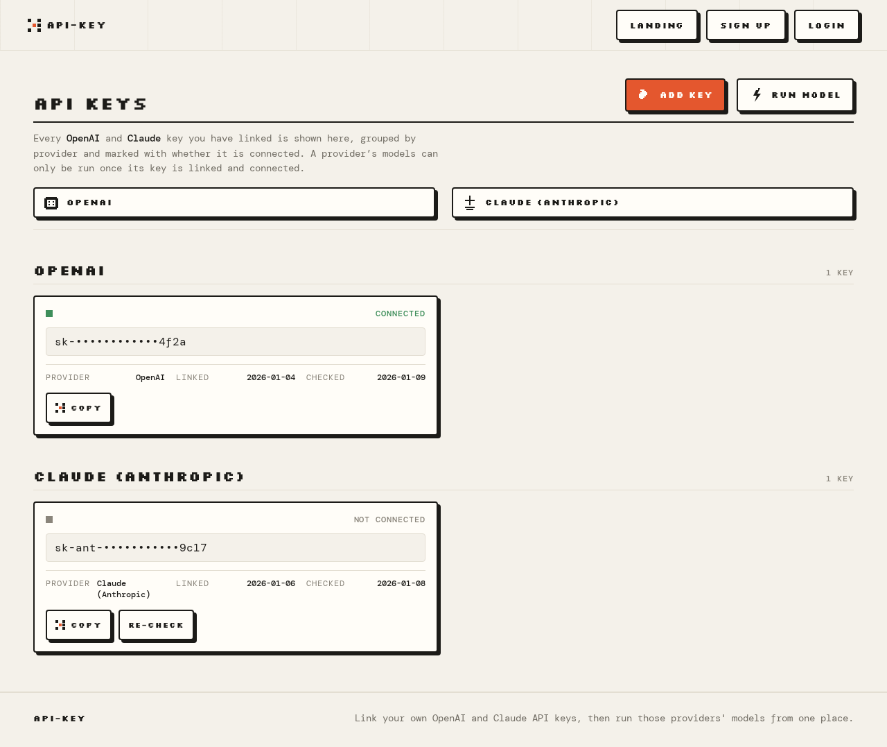 API Keys design preview