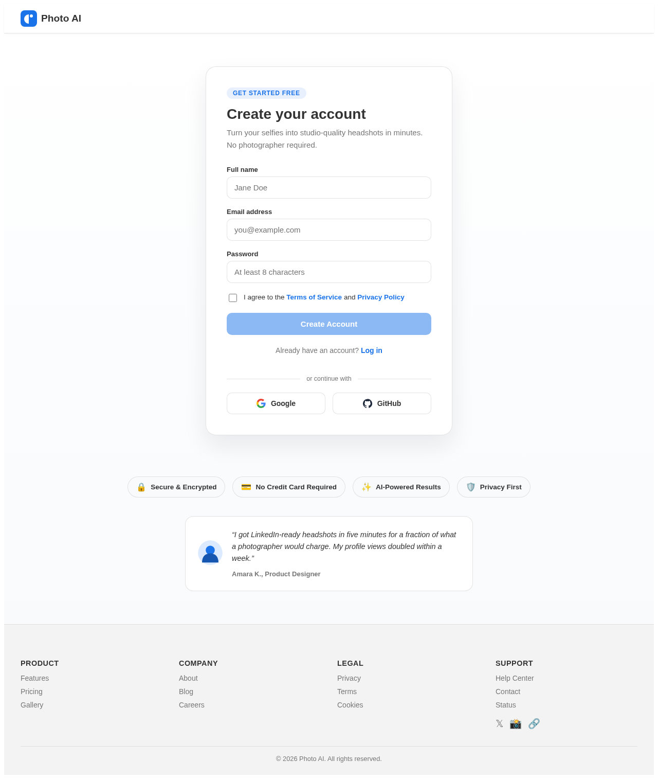 Signup design preview
