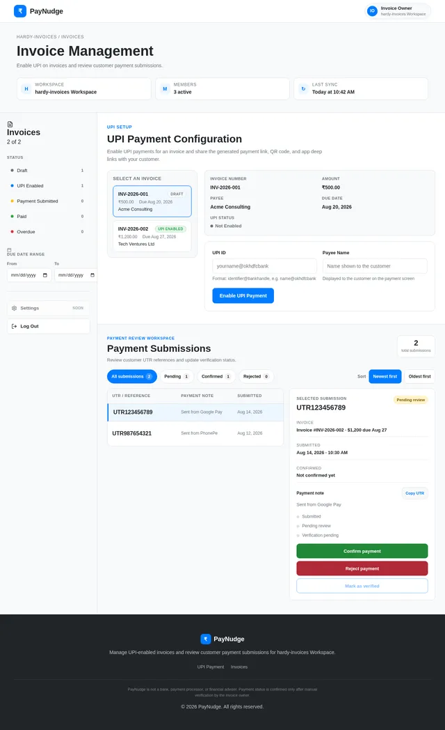 Invoice Management Page