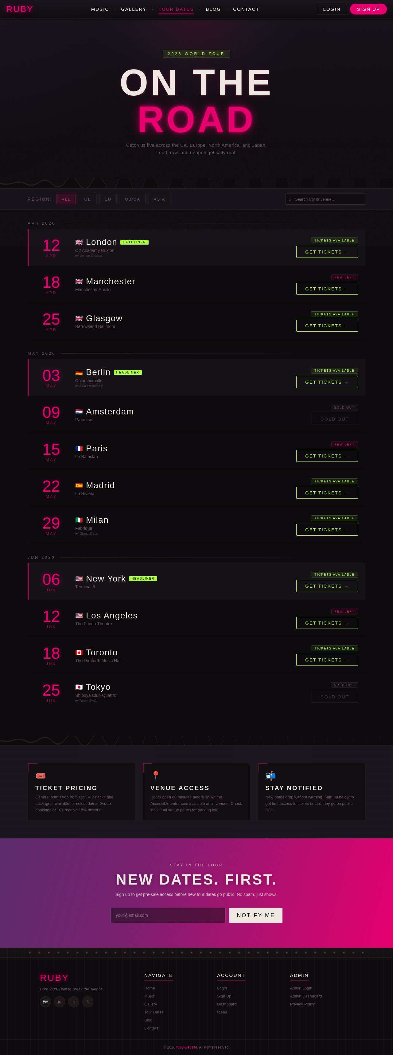 Tour Dates design preview