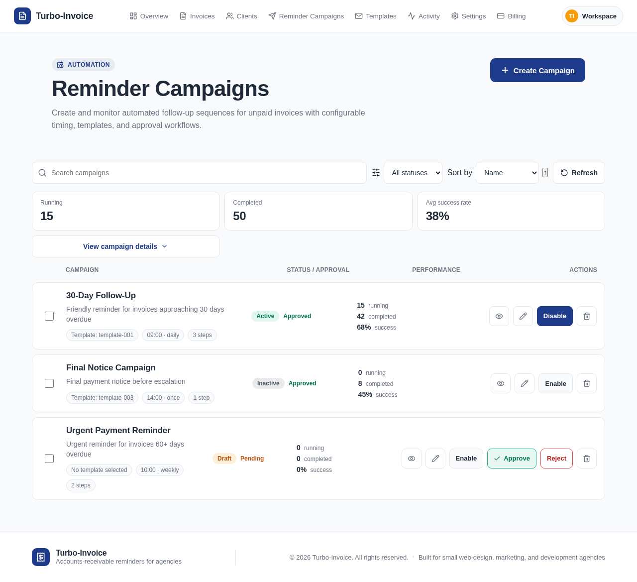 Reminder Campaigns design preview