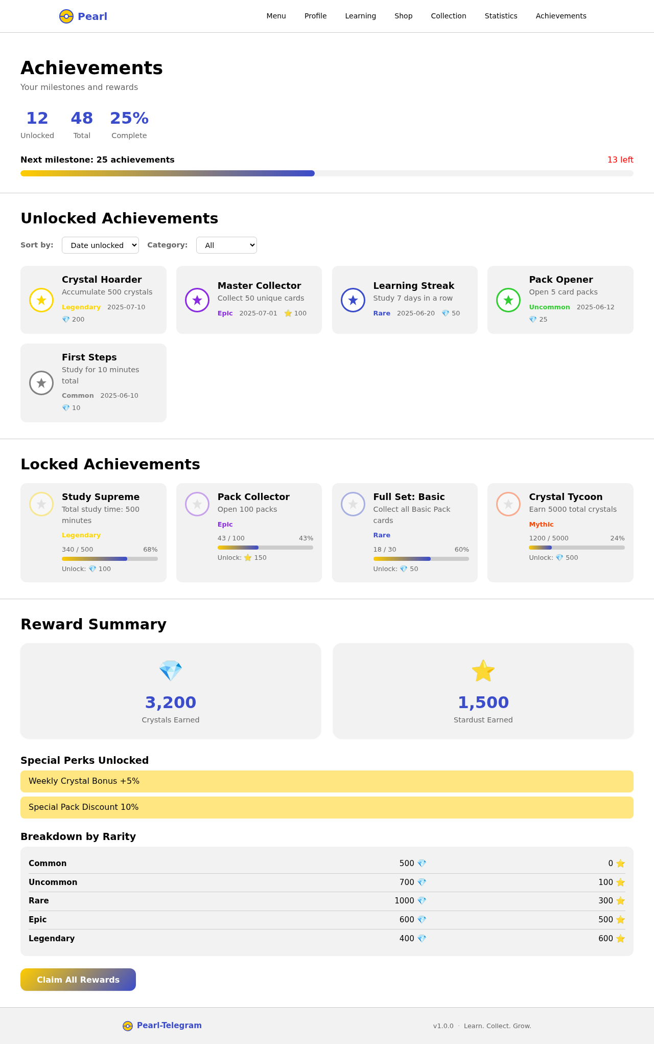 Achievements design preview