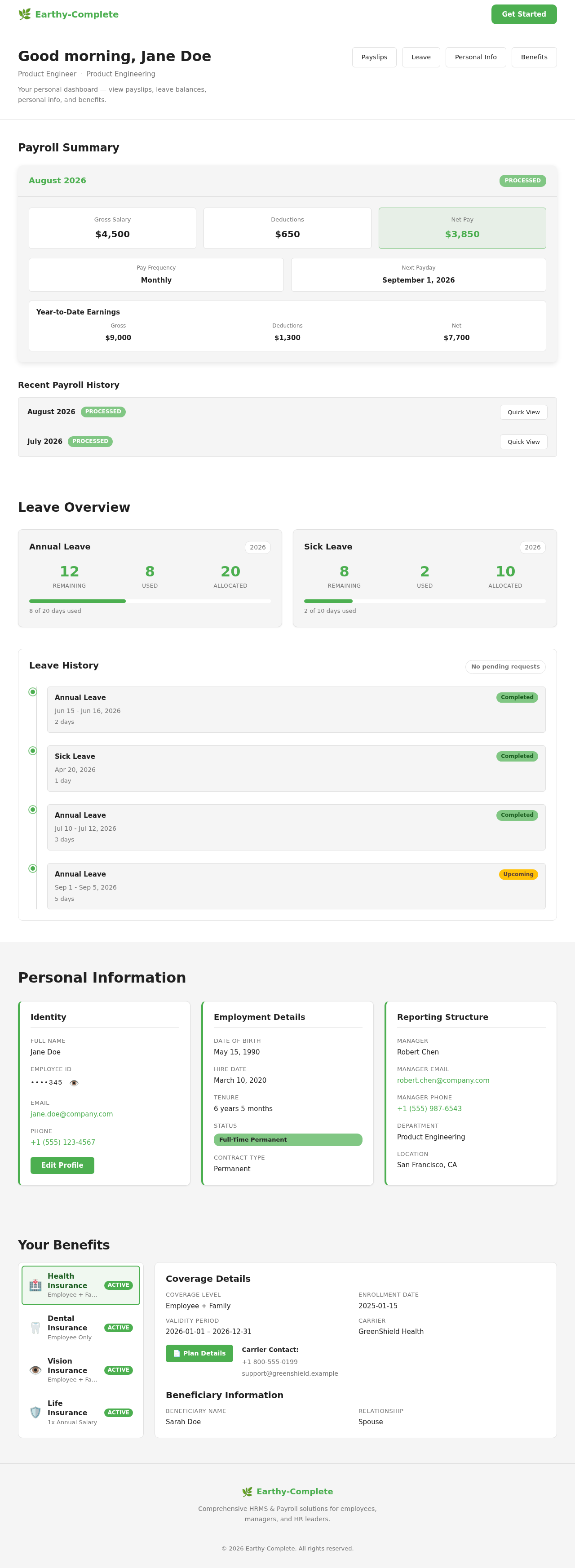 Employee Dashboard design preview