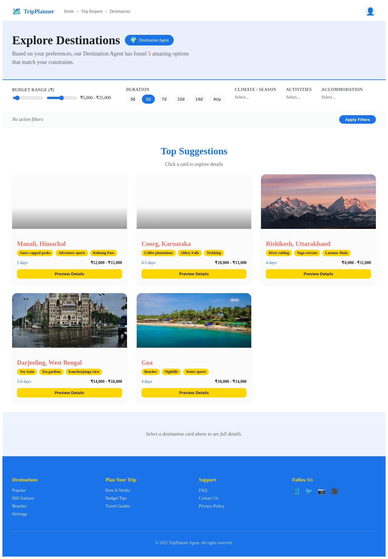 Destinations design preview