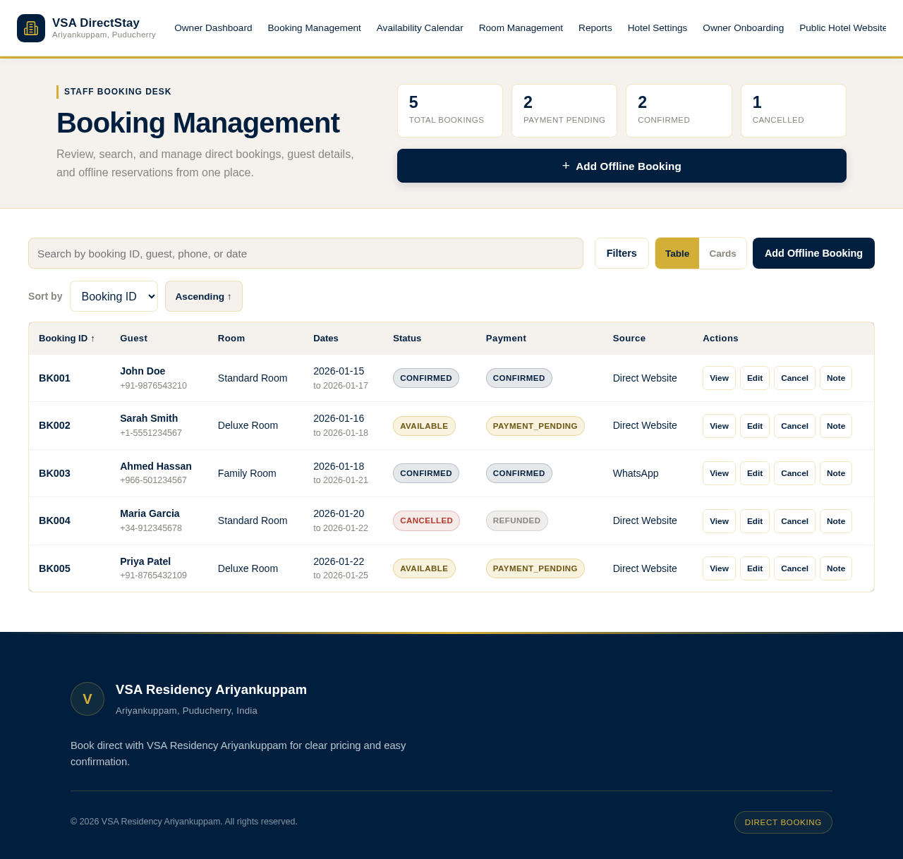 Booking Management design preview