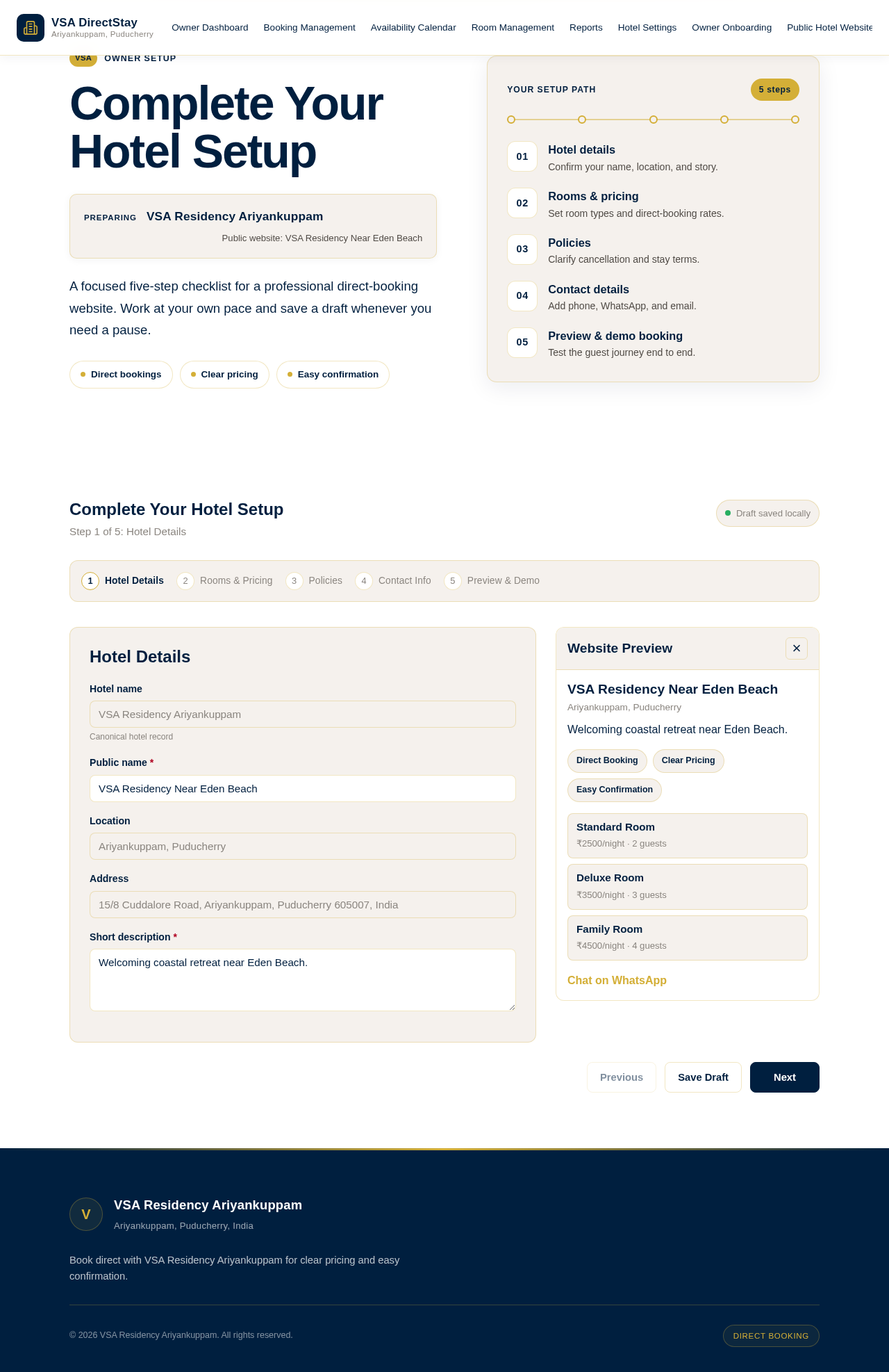 Owner Onboarding design preview