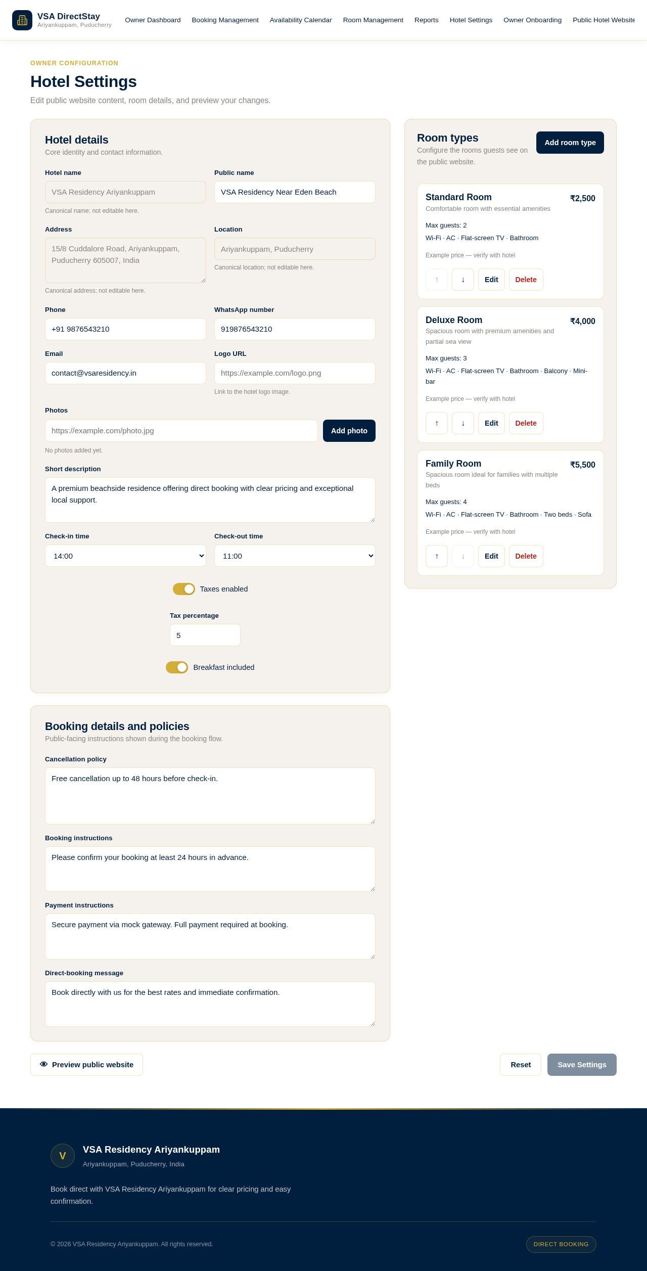Hotel Settings design preview