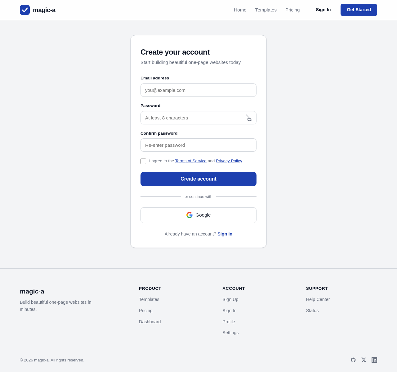 Signup design preview