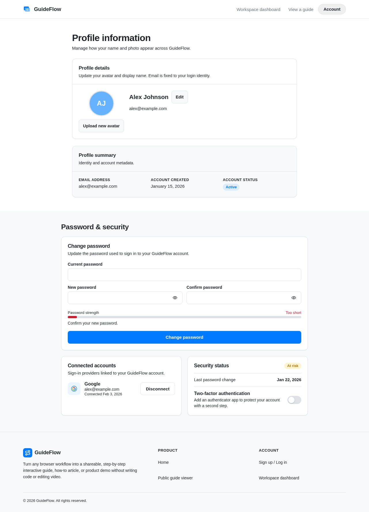Account settings design preview