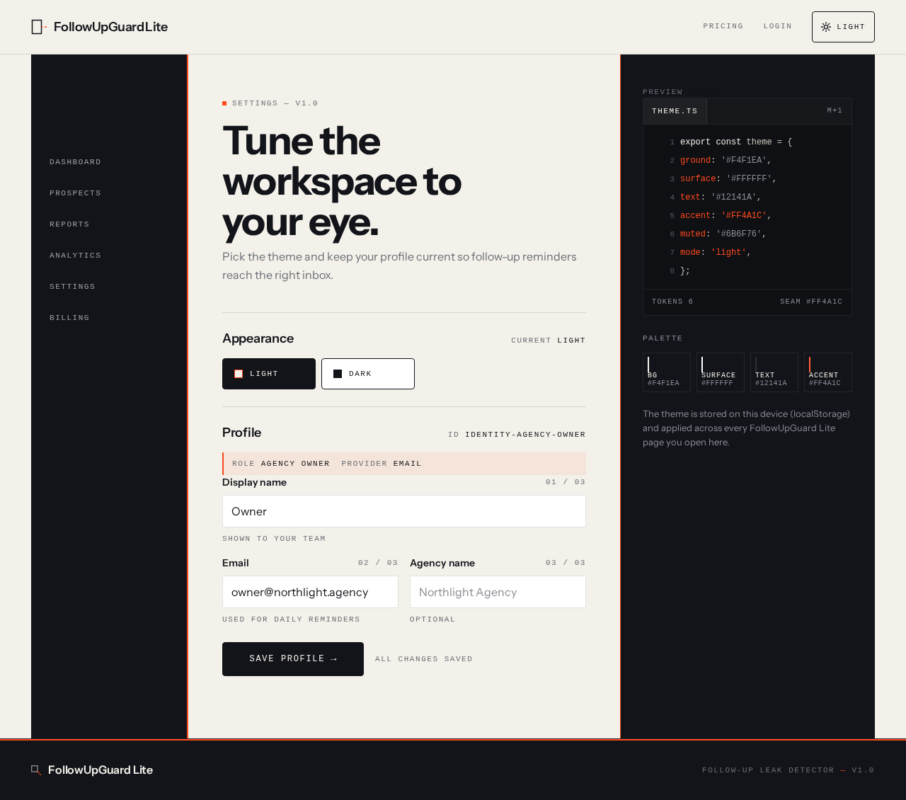 User settings design preview