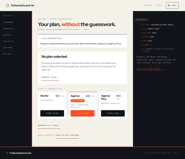 Billing page