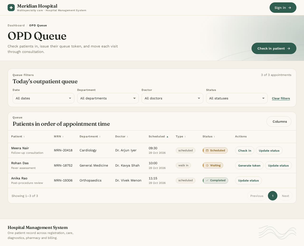OPD Queue design preview