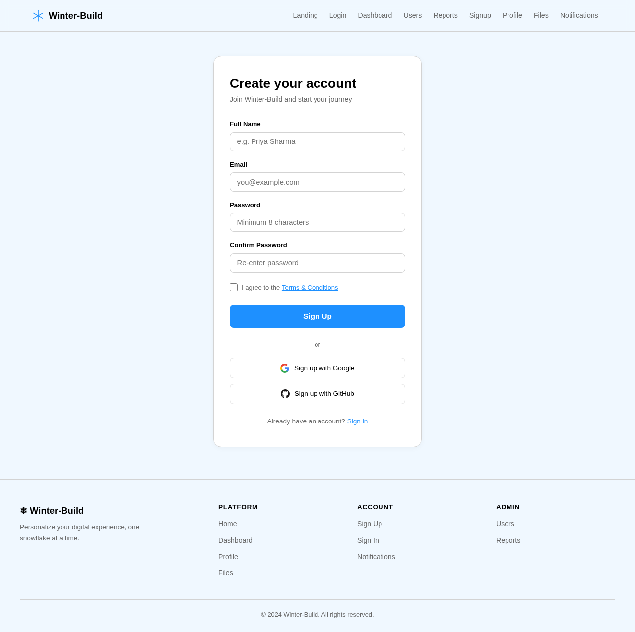Signup design preview