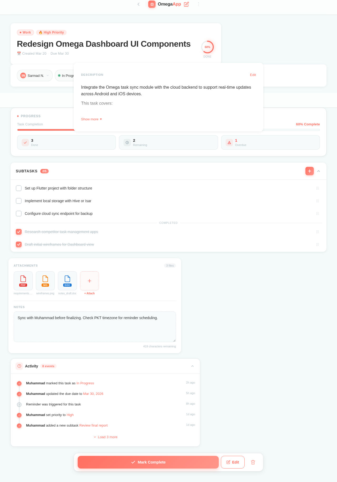 Task Detail design preview
