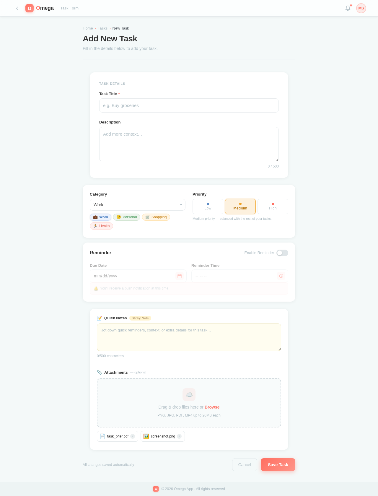 Task Form design preview