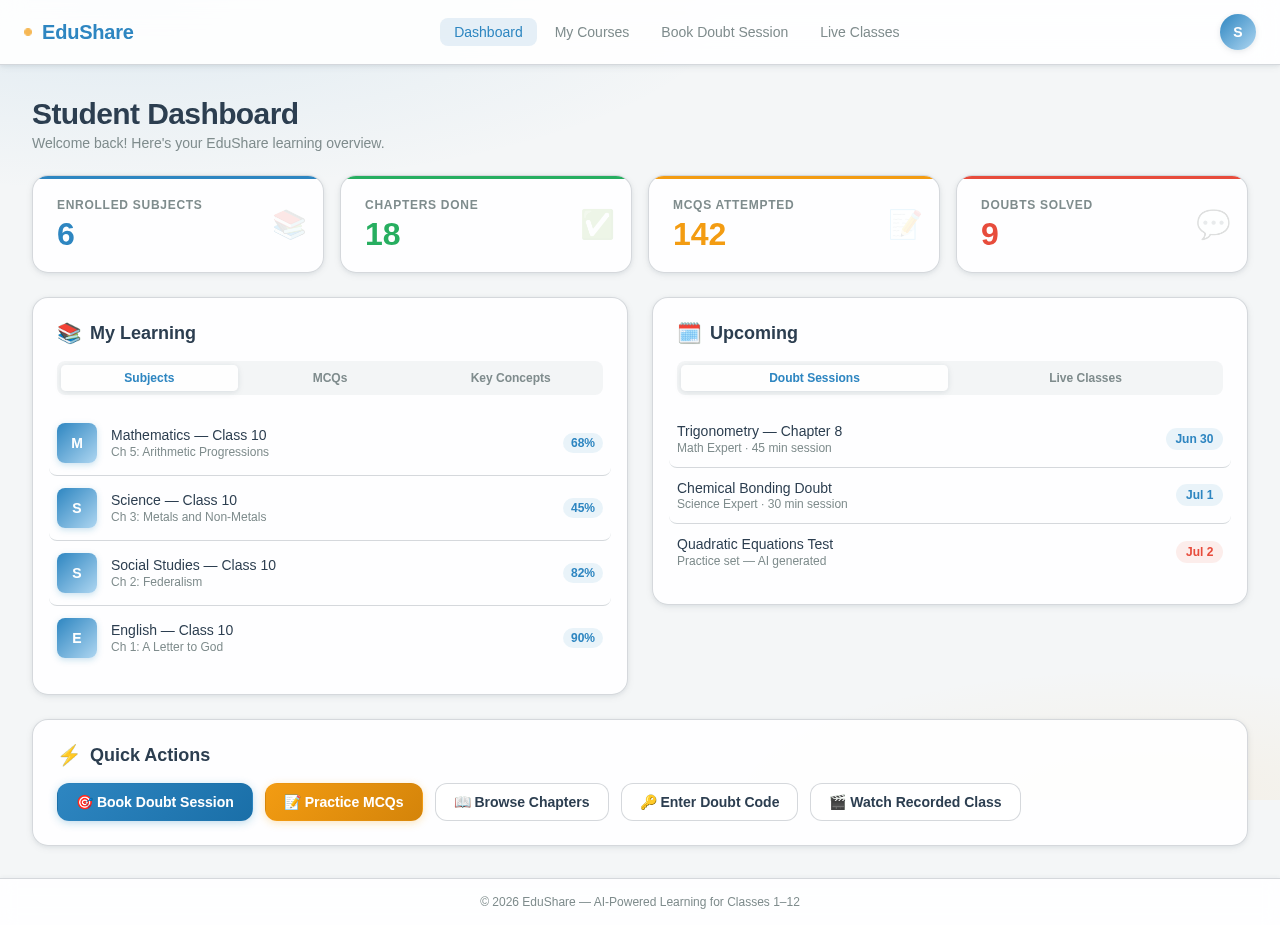 StudentDashboard design preview