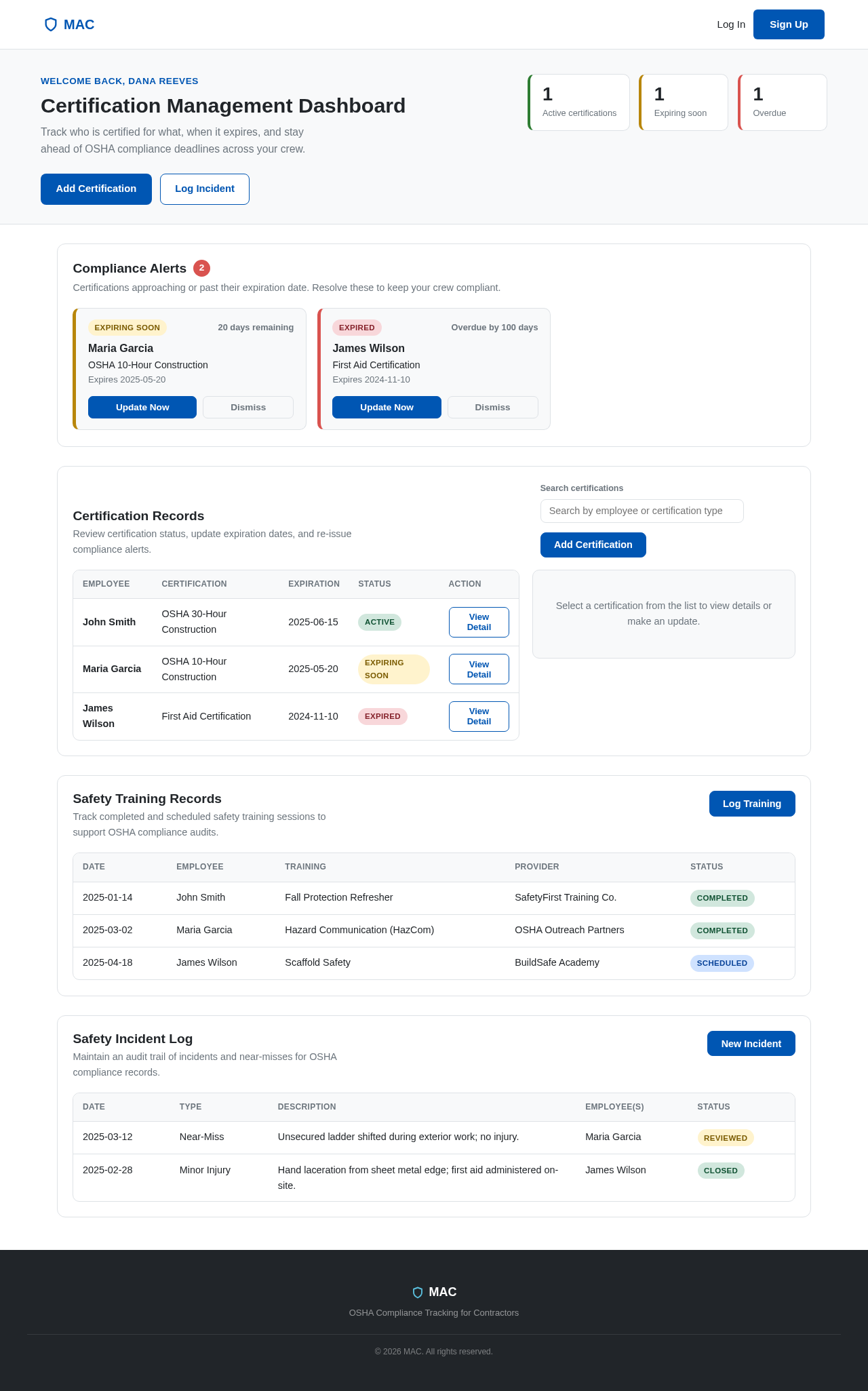 Certification Management Dashboard design preview