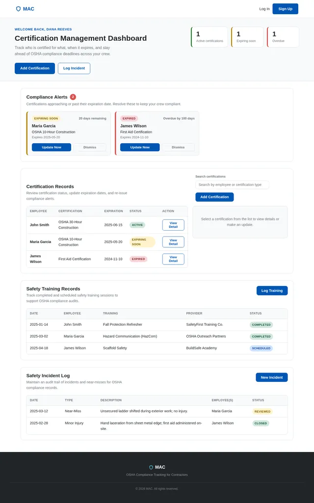 Certification Management Dashboard