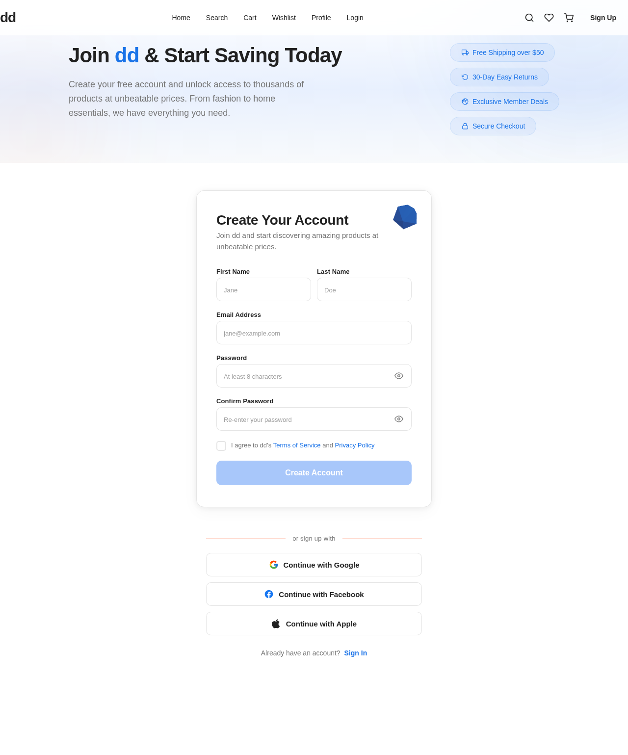 Signup design preview