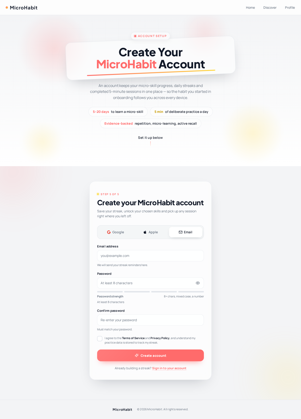 Account Creation design preview