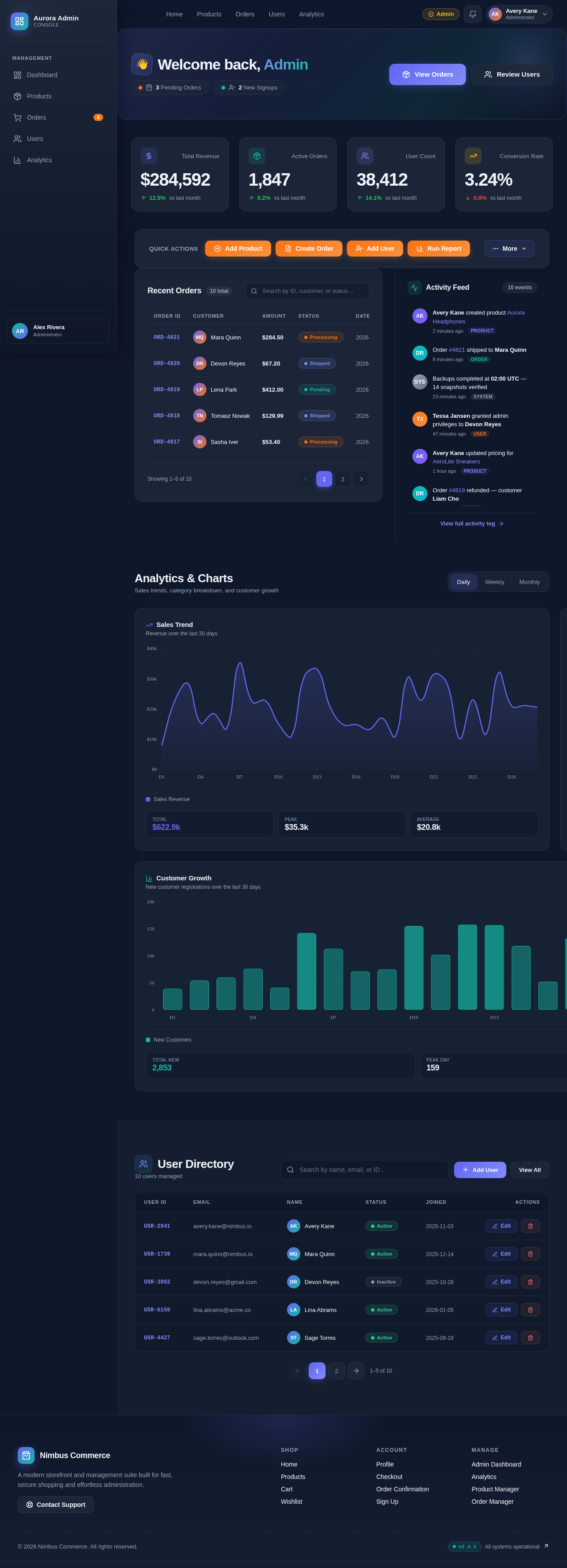 AdminDashboard design preview