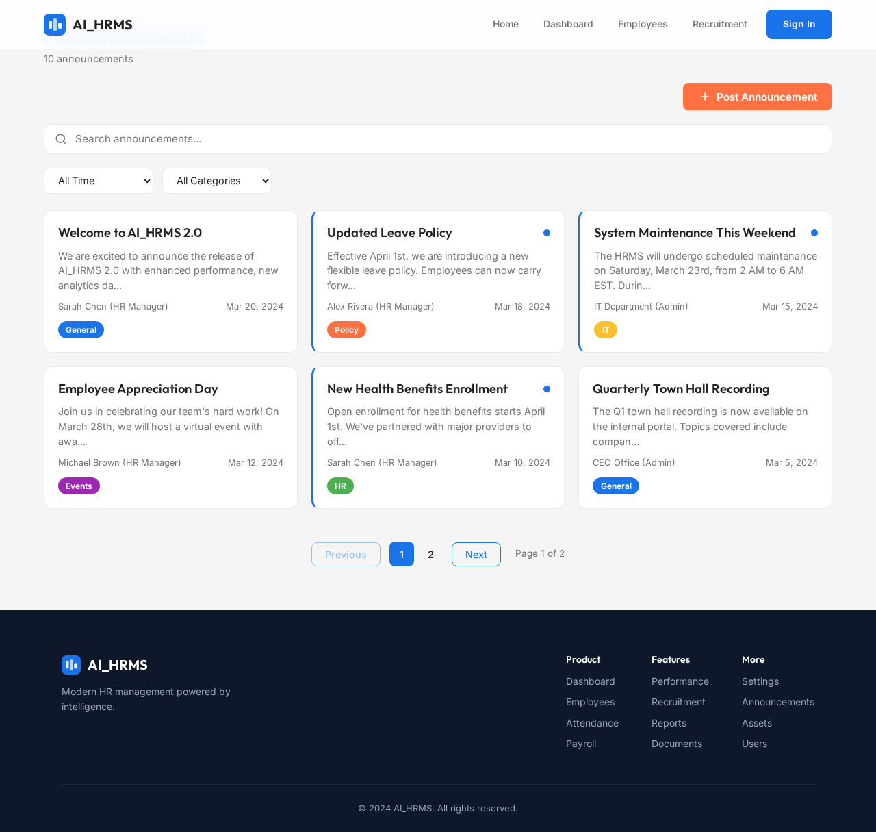 Announcements design preview